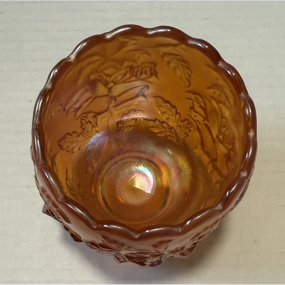 Vintage Dugan Marigold Carnival Glass - Wreath‎ of Roses - Small Bowl Cup Vase
